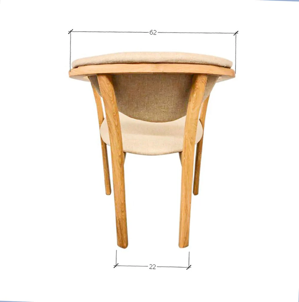 Chaise de salle à manger en bois massif de chêne Alexis, revêtement en tissu Beige – Lot de 2 ou 4 chaises - NordicStory - Image 12